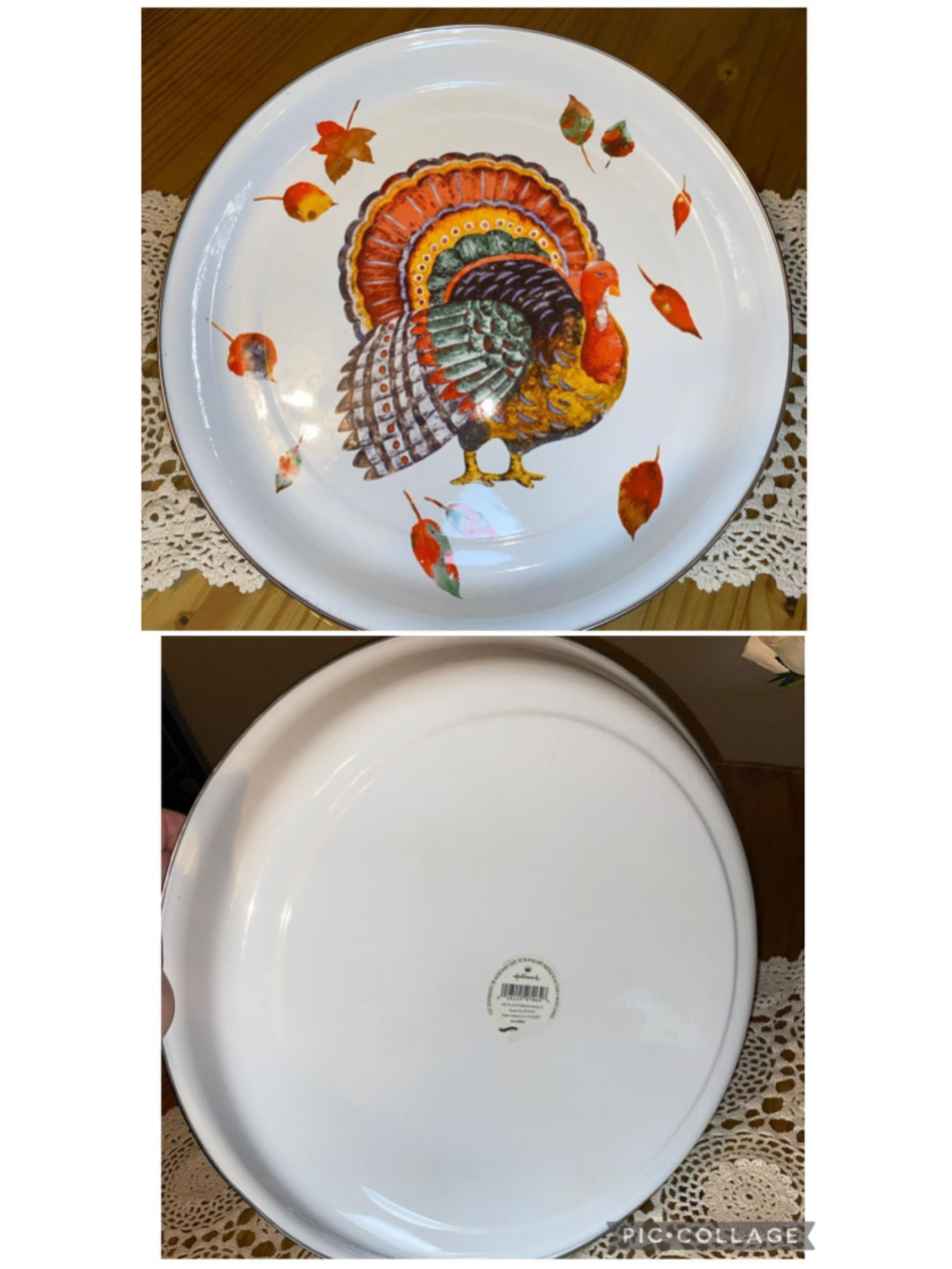 Vintage 1990 Hallmark 16" round enamel Ware Thanksgiving turkey serving platter